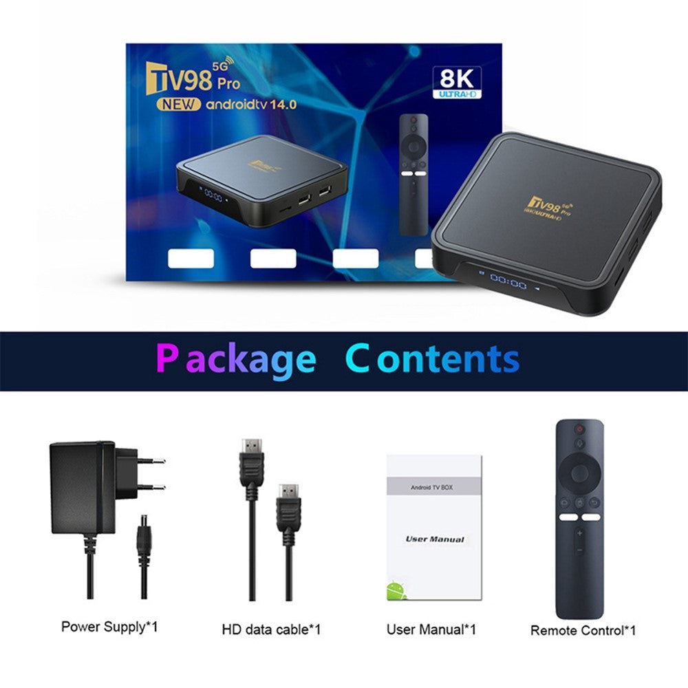 TV98 Pro 2+16GB Android TV Box 8K / 60fps 3D HDR10+ Dual WiFi Bluetooth-compatible Voice Remote Control Media Player