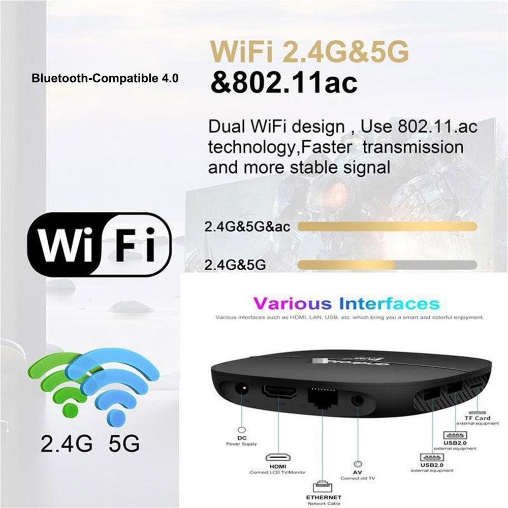 TV98 ATV H313 2+ 16GB Android TV Box 4K Ultra HD Dual WiFi Bluetooth-kompatibel 4.0 Medieafspiller med stemmefjernbetjening