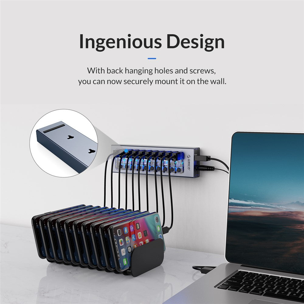 ORICO AT2U3-10AB USB3.0 multi-port HUB i aluminiumlegering + PC med individuelle kontakter