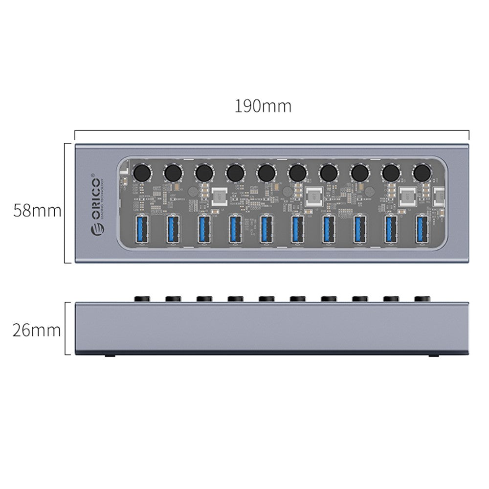ORICO AT2U3-10AB USB3.0 multi-port HUB i aluminiumlegering + PC med individuelle kontakter