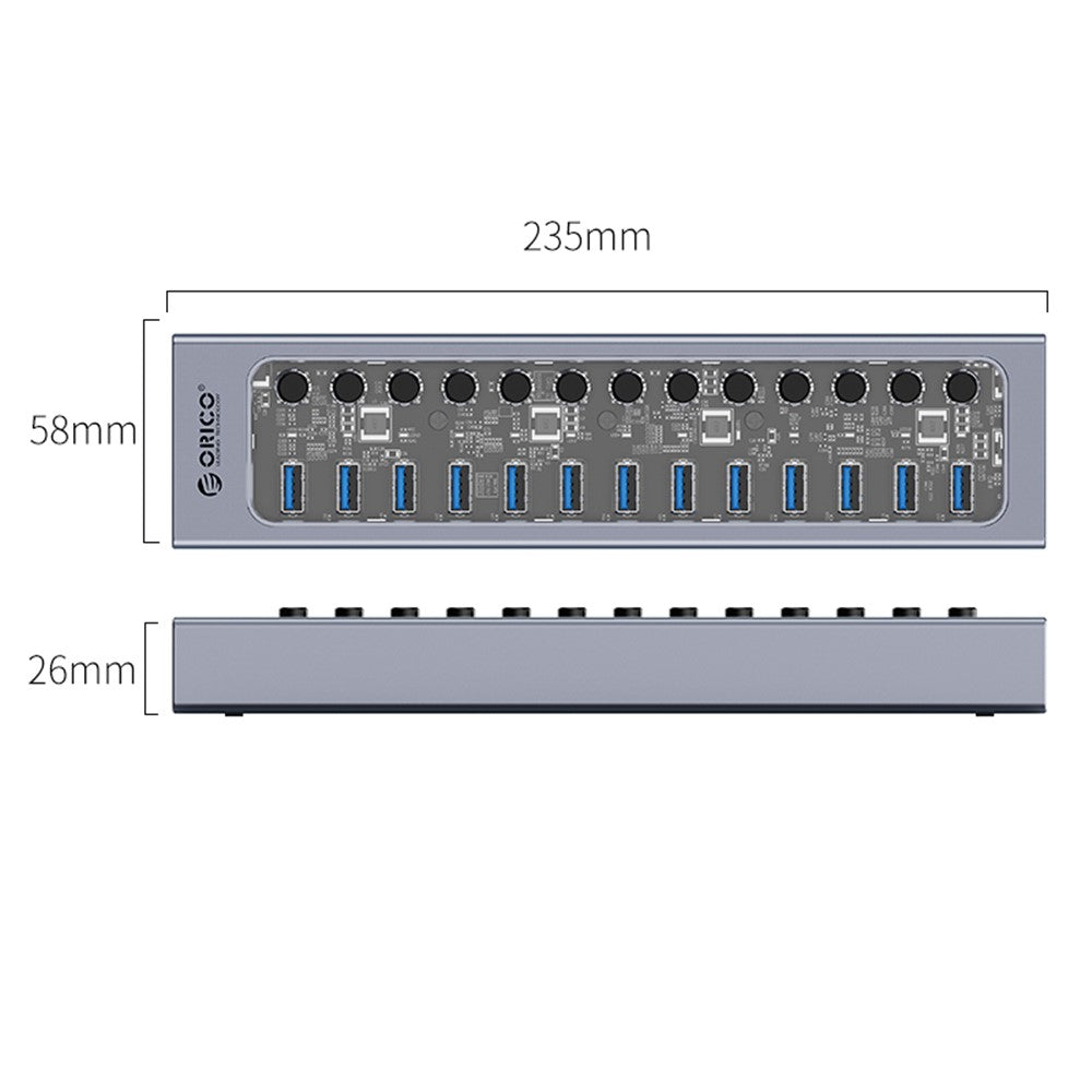 ORICO AT2U3-13AB USB3.0 multi-port HUB i aluminiumlegering + PC med individuelle kontakter