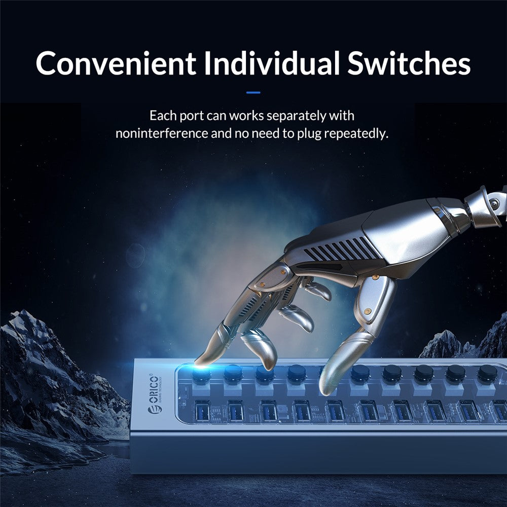 ORICO AT2U3-13AB USB3.0 multi-port HUB i aluminiumlegering + PC med individuelle kontakter