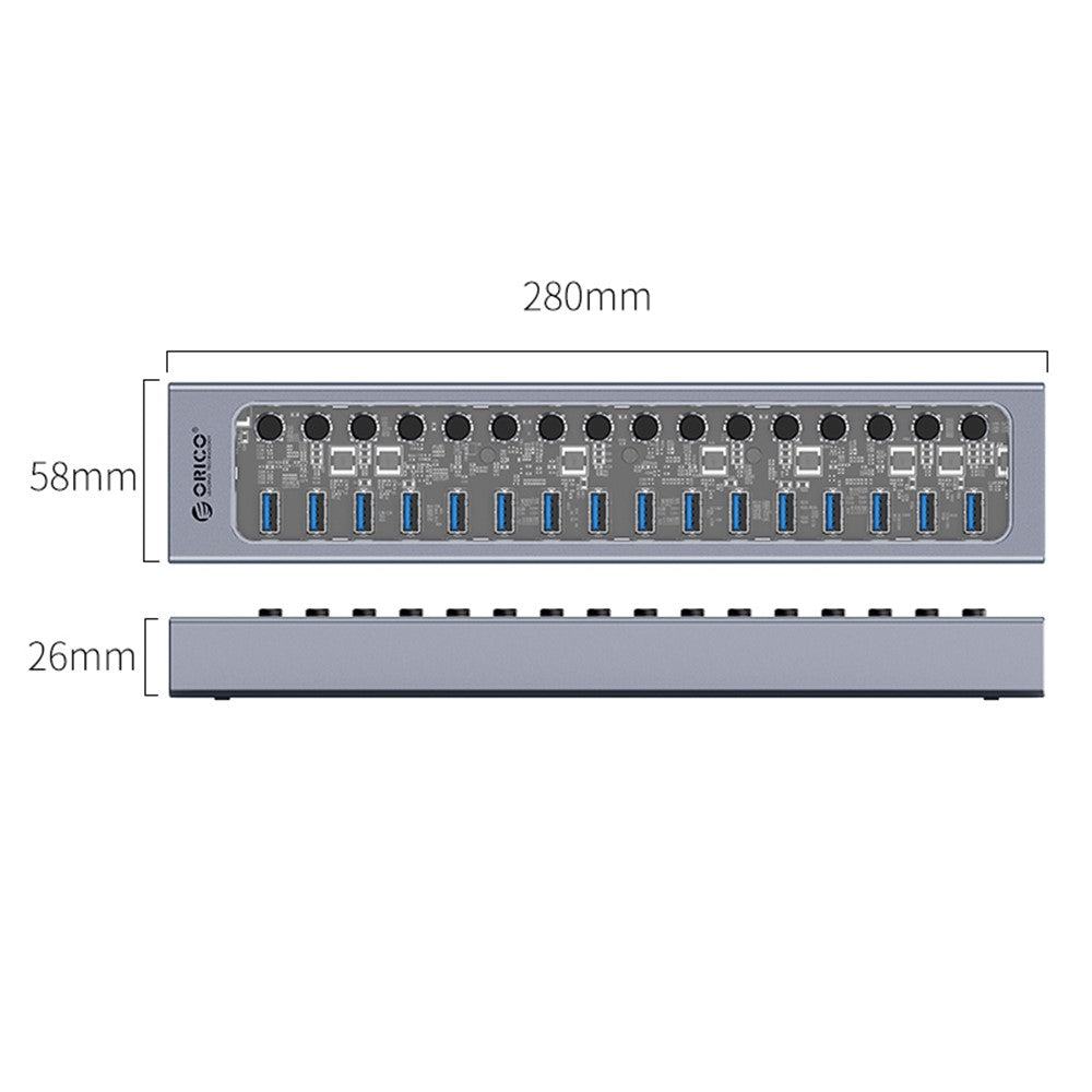 ORICO AT2U3-16AB aluminiumlegering + PC USB3.0 multi-port HUB med individuelle kontakter