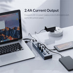 ORICO BT2U3-10AB Aluminiumlegering 10 Portars USB3.0 5Gbps Dataöverföring USB Hub Laddningssplitter med Separata Switchar