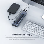 ORICO BT2U3-10AB Aluminiumlegering 10 Portars USB3.0 5Gbps Dataöverföring USB Hub Laddningssplitter med Separata Switchar