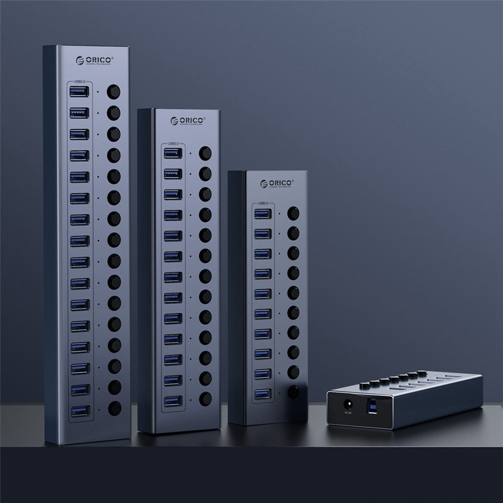 ORICO BT2U3-10AB Aluminiumlegering 10 Portars USB3.0 5Gbps Dataöverföring USB Hub Laddningssplitter med Separata Switchar