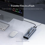 ORICO BT2U3-10AB Aluminiumlegering 10 Portars USB3.0 5Gbps Dataöverföring USB Hub Laddningssplitter med Separata Switchar