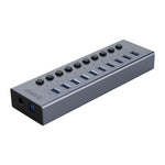ORICO BT2U3-10AB Aluminiumlegering 10 Portars USB3.0 5Gbps Dataöverföring USB Hub Laddningssplitter med Separata Switchar