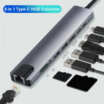 8-in-1 Type-C Docking Station +2*USB3.0+2*Type-C+RJ45+TF+SD Multi-function HUB