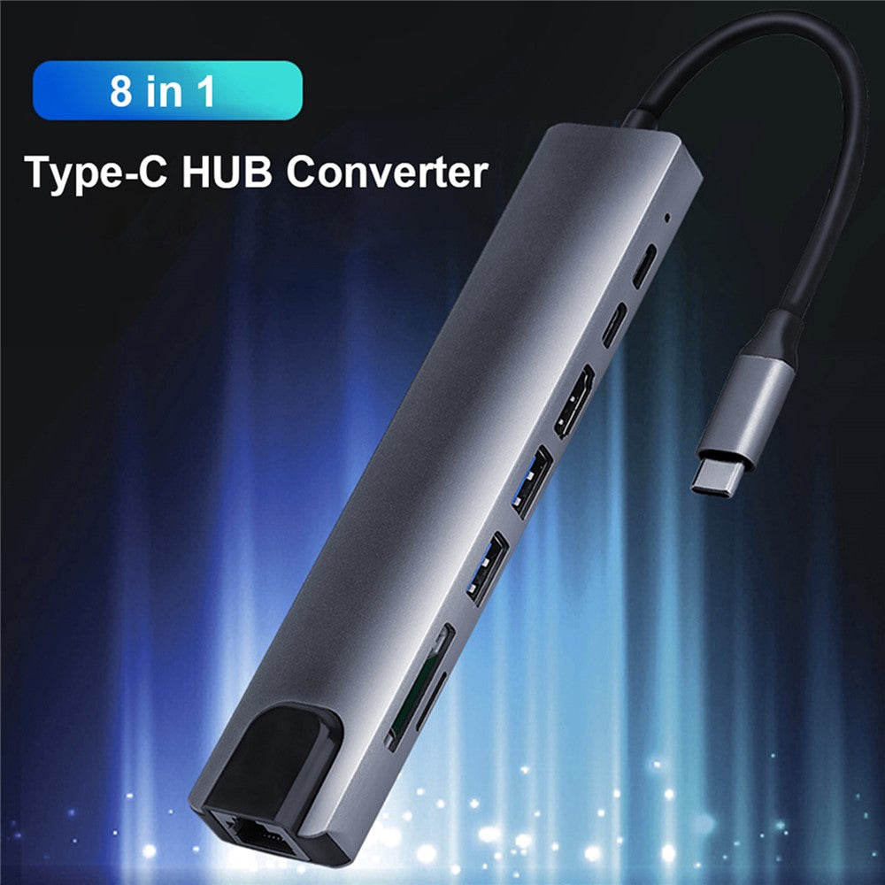 8-in-1 Type-C Docking Station +2*USB3.0+2*Type-C+RJ45+TF+SD Multi-function HUB