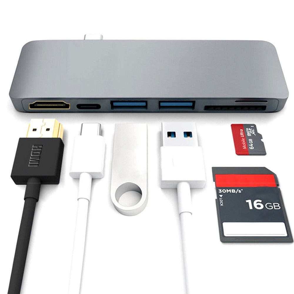 6-in-1 Type C Hub Adapter + 2*USB 3.0 + PD + SD/TF Card Reader Docking Station