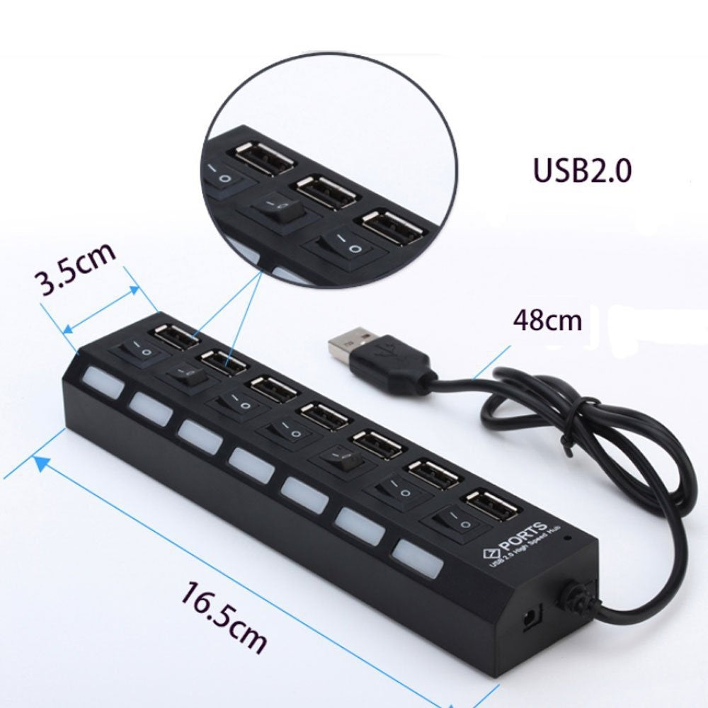 A55 USB2.0 High-Speed Transmission 7-Port USB Hub Splitter with Independent Switch