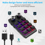 Bluetooth-kompatibelt 5.0 Trådløst Programmerbart Gaming Tastatur Enhåndsbetjening 12 Taster 2 Drejeknapper Mekanisk Tastatur med LED-belysning