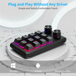Bluetooth-kompatibelt 5.0 Trådløst Programmerbart Gaming Tastatur Enhåndsbetjening 12 Taster 2 Drejeknapper Mekanisk Tastatur med LED-belysning