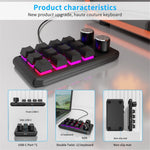 Bluetooth-kompatibelt 5.0 Trådløst Programmerbart Gaming Tastatur Enhåndsbetjening 12 Taster 2 Drejeknapper Mekanisk Tastatur med LED-belysning