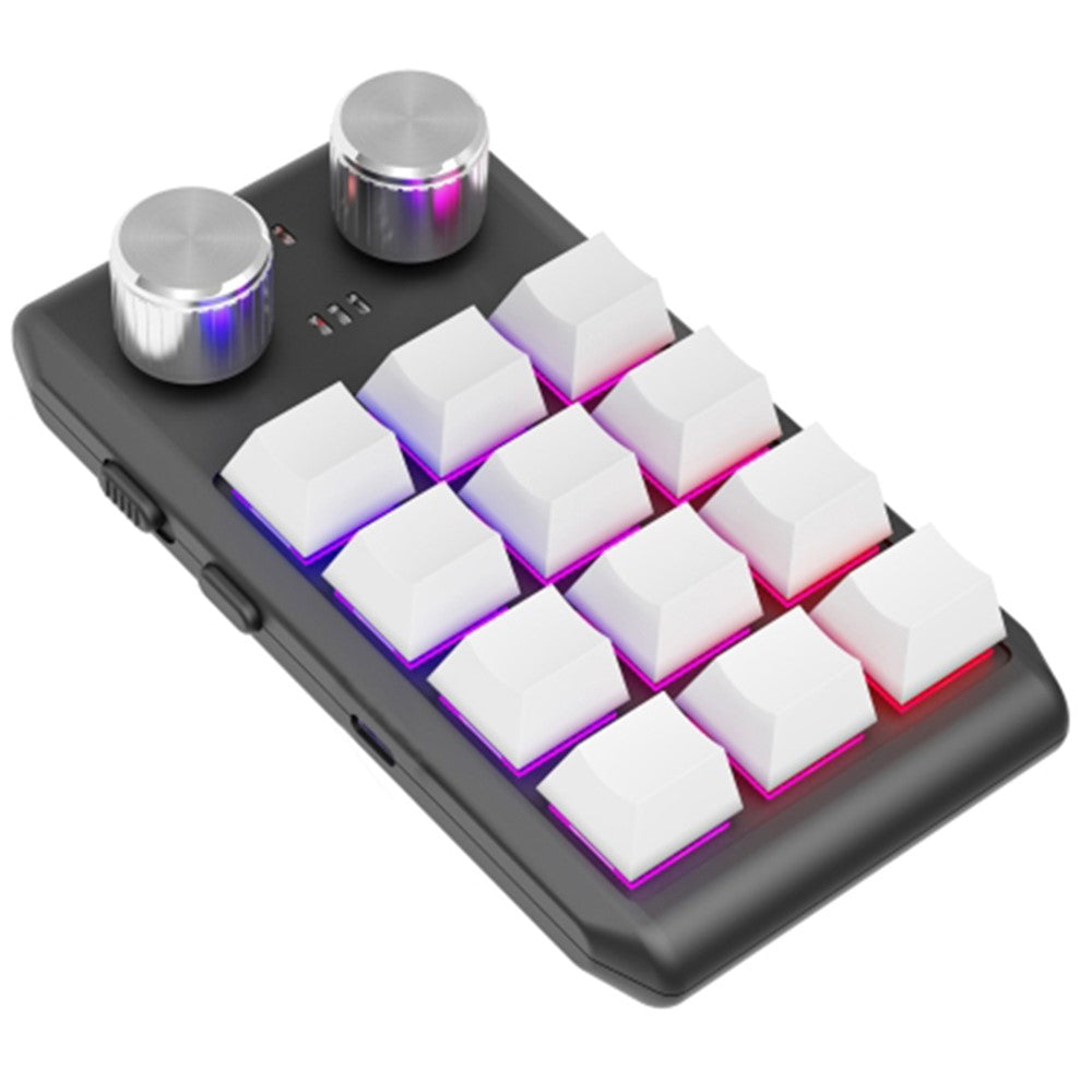 Bluetooth-kompatibelt 5.0 Trådløst Programmerbart Gaming Tastatur Enhåndsbetjening 12 Taster 2 Drejeknapper Mekanisk Tastatur med LED-belysning