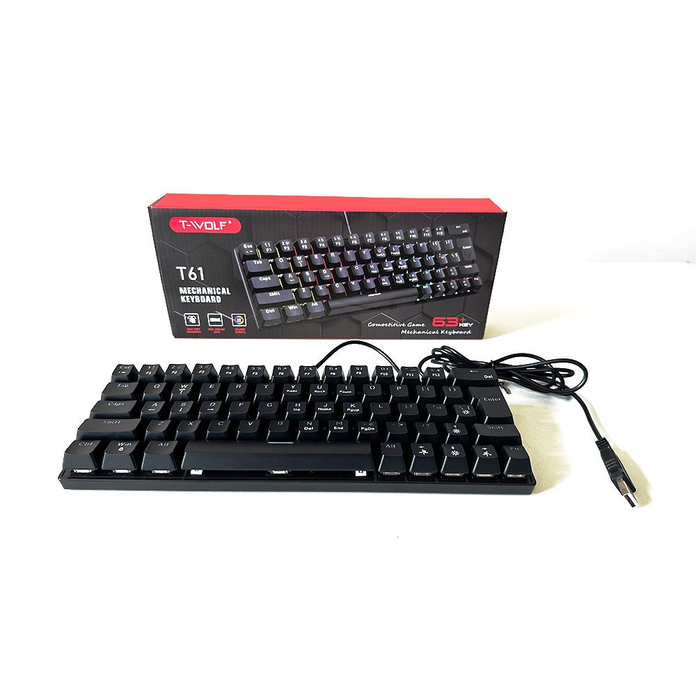 T-WOLF T61 Computer Laptop Gaming Keyboard USB Wired Colorful Backlit 61-Key Mechanical Keyboard
