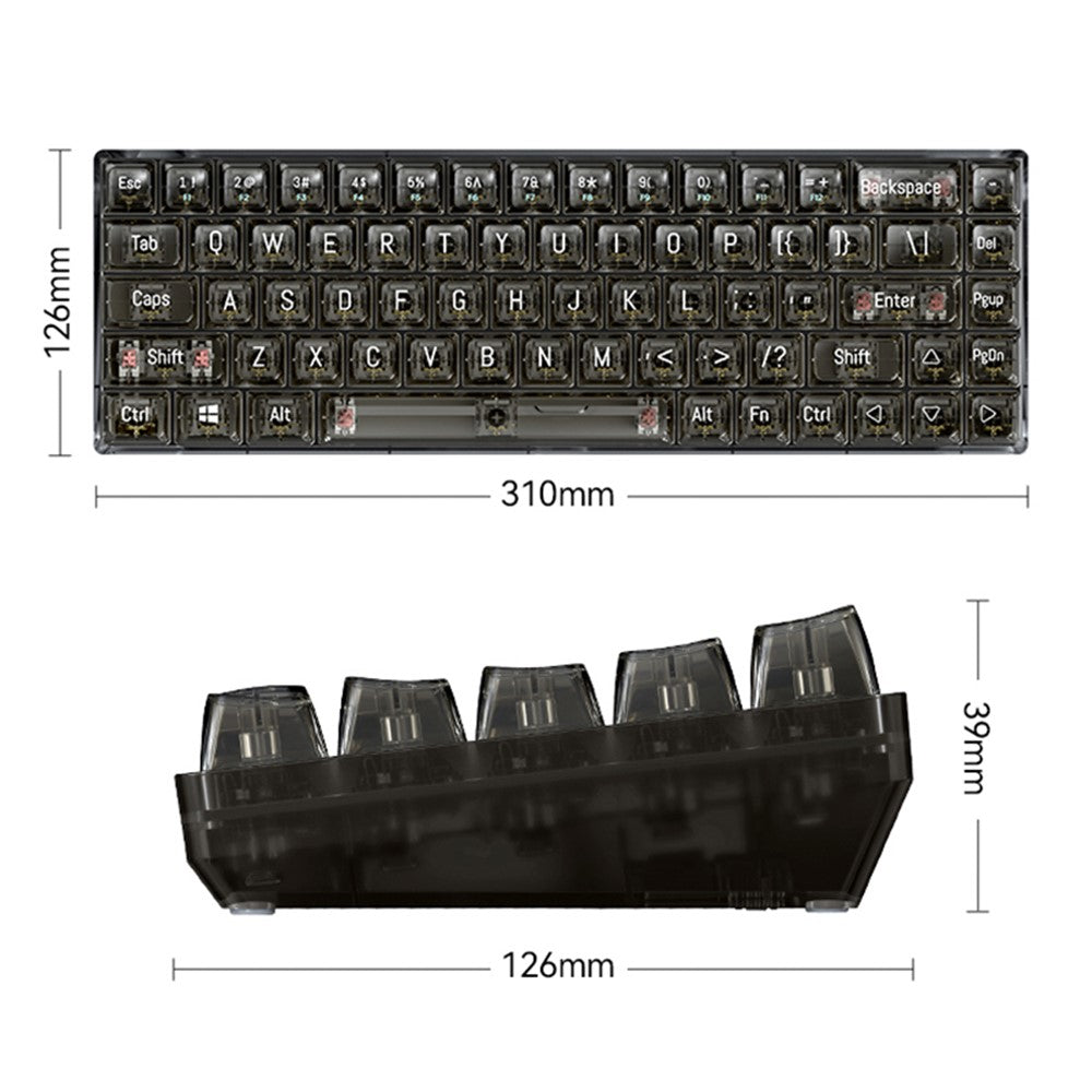 T-WOLF T40 150cm Mekanisk Tastatur med Gennemsigtige Tastehætter