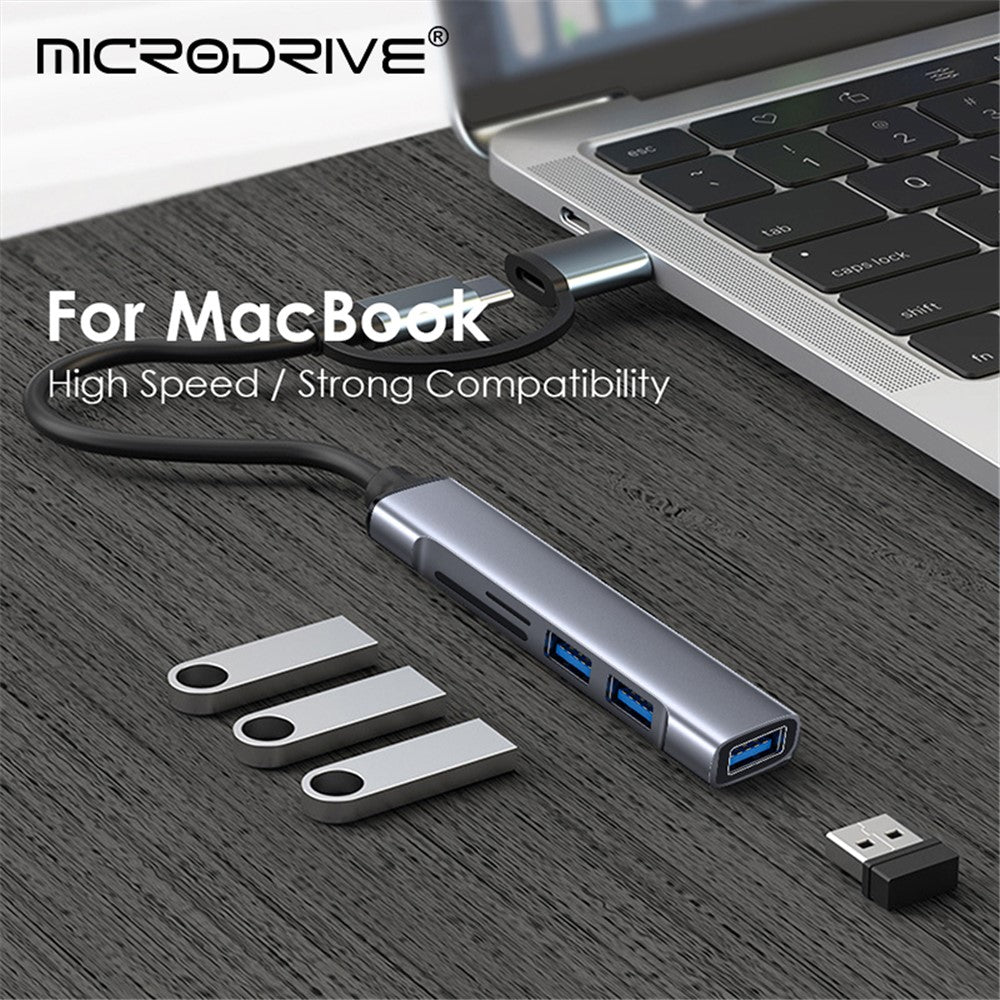 USB+Type-C Hub Adapter to 2xUSB 2.0+USB 3.0+2 Card Reader Slots