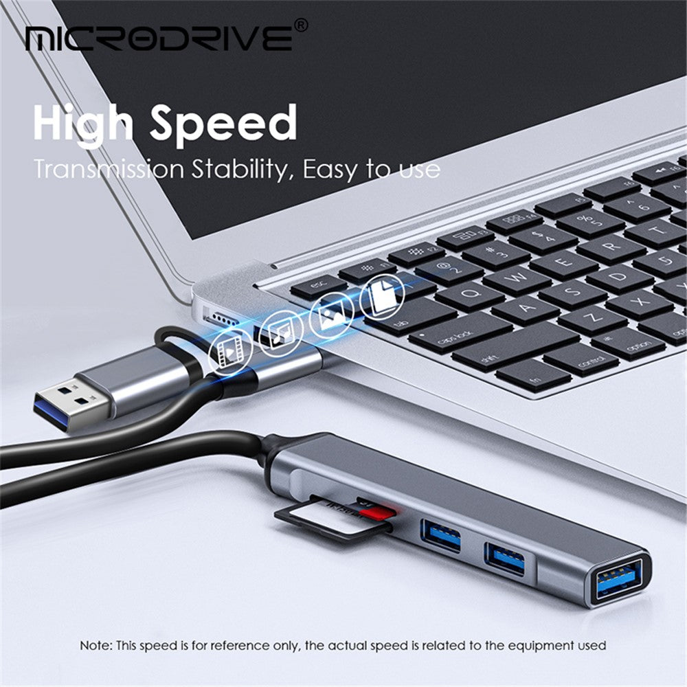 USB+Type-C Hub Adapter to 2xUSB 2.0+USB 3.0+2 Card Reader Slots