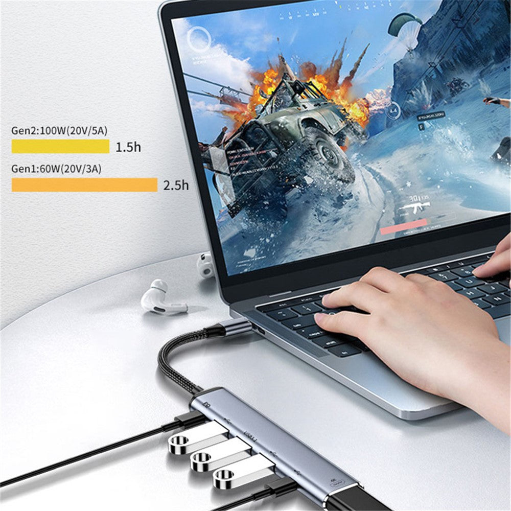 USB-C Hub Adapter Type-C til 4K 60Hz HD+USB 3.1+USB 2.0x2+USB 3.0+PD 100W Konverter Dock