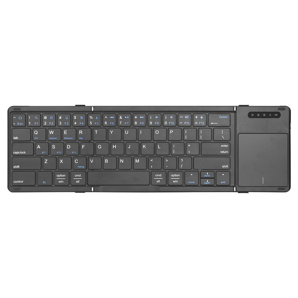 B077T Trådløst Bluetooth-kompatibelt foldbart tastatur i PU-læder med touchpad