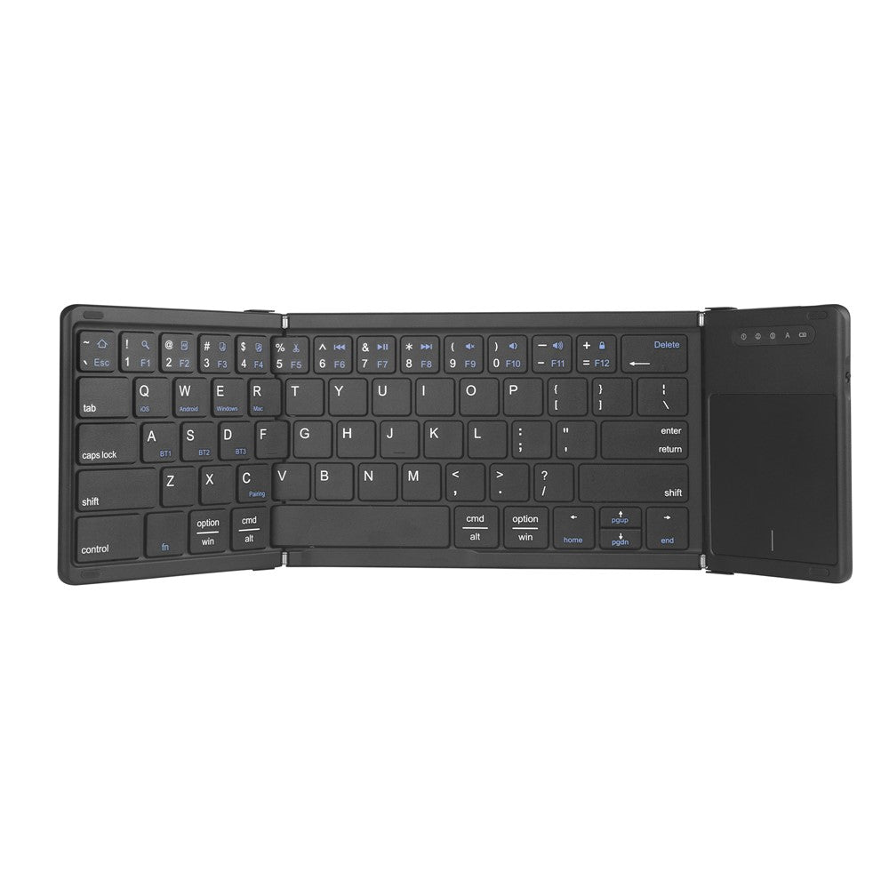 B077T Trådløst Bluetooth-kompatibelt foldbart tastatur i PU-læder med touchpad