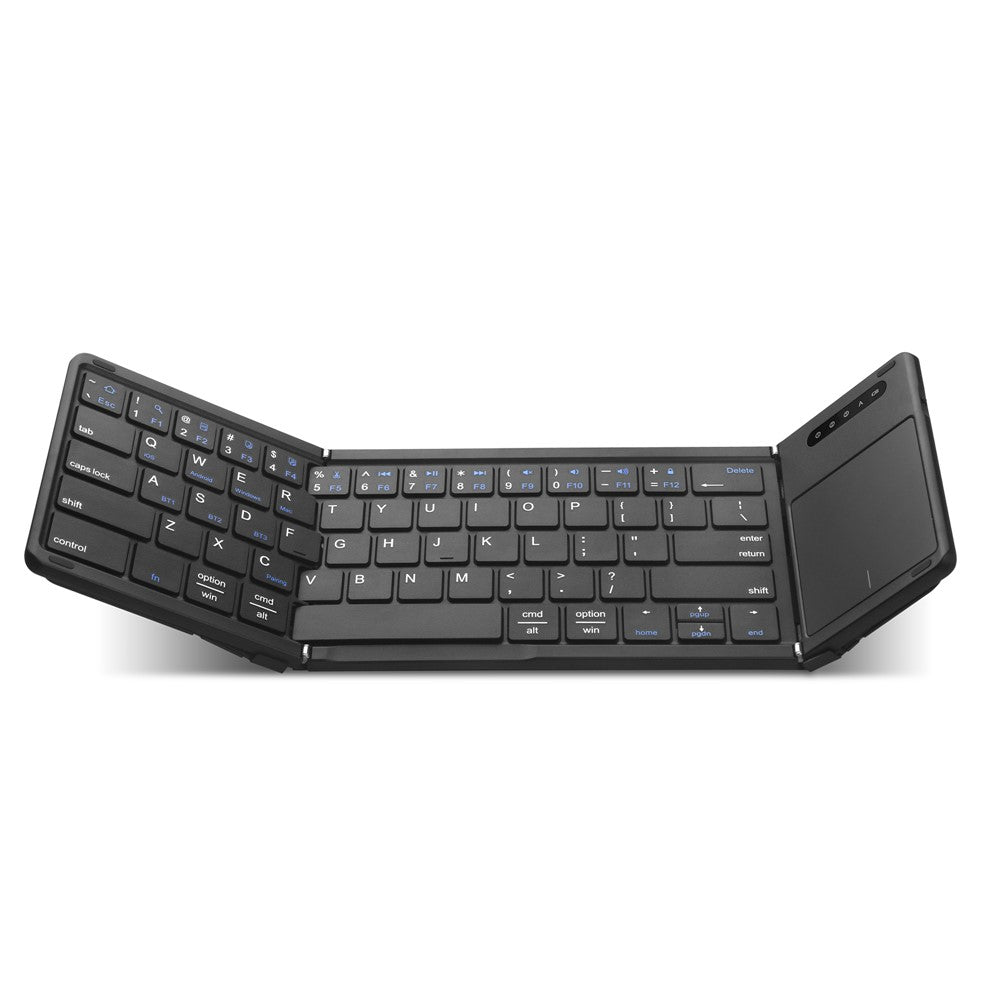 B077T Trådløst Bluetooth-kompatibelt foldbart tastatur i PU-læder med touchpad