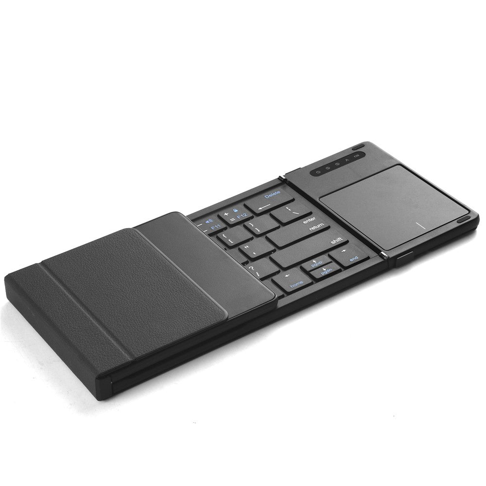 B077T Trådløst Bluetooth-kompatibelt foldbart tastatur i PU-læder med touchpad