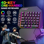 T-WOLF TF950 40 Keys One Hand Gaming Keyboard USB Wired Mouse Combo Set with Mobile Game Converter and Phone Holder