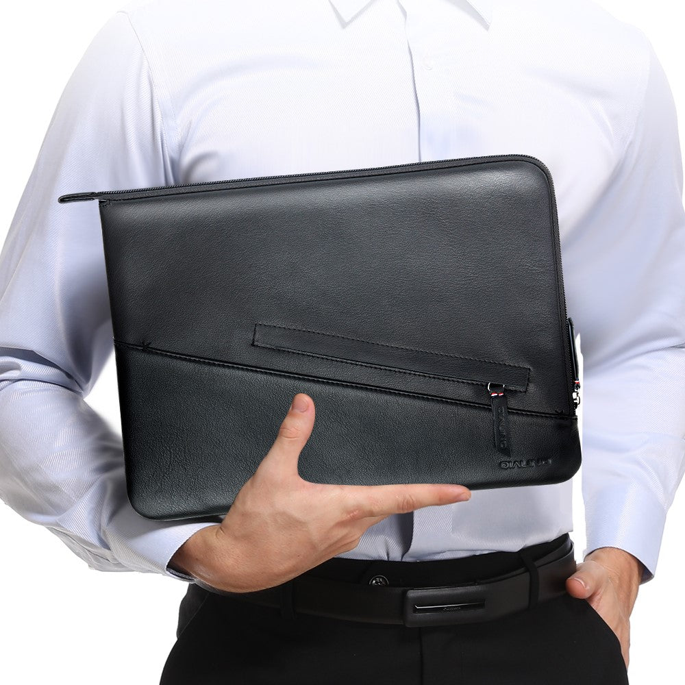 QIALINO Stötsäkert fodral för 13-tums laptopväska Ultratunn slitstark väska i äkta koläder