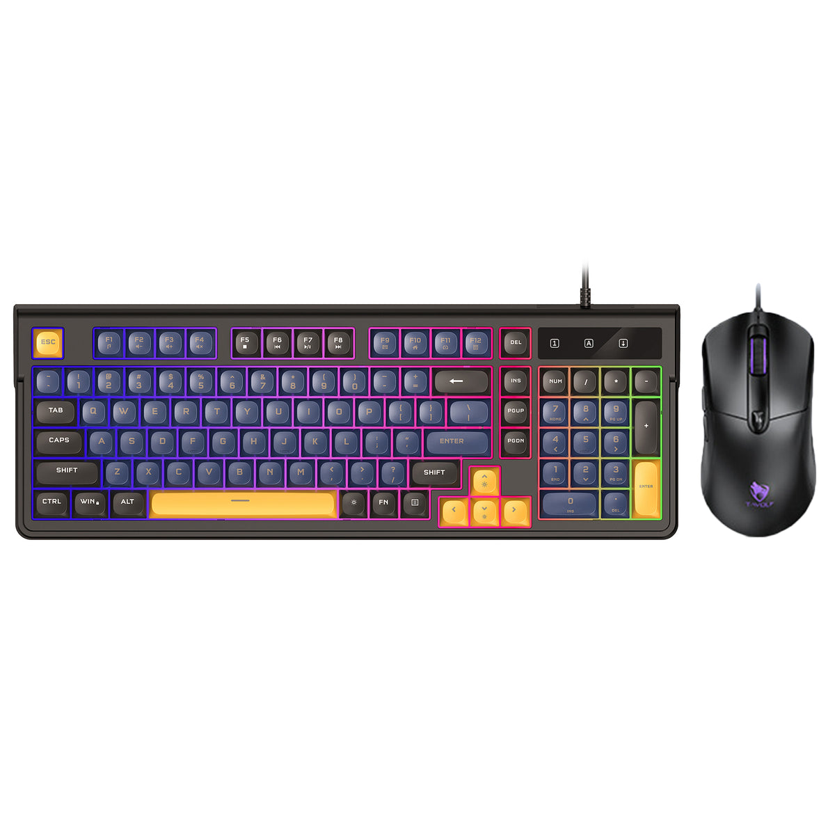 T-WOLF TF330 Wired Gaming Keyboard Mouse Combo Set 98 Keys 7200 DPI Keyboard Mouse with RGB Backlit