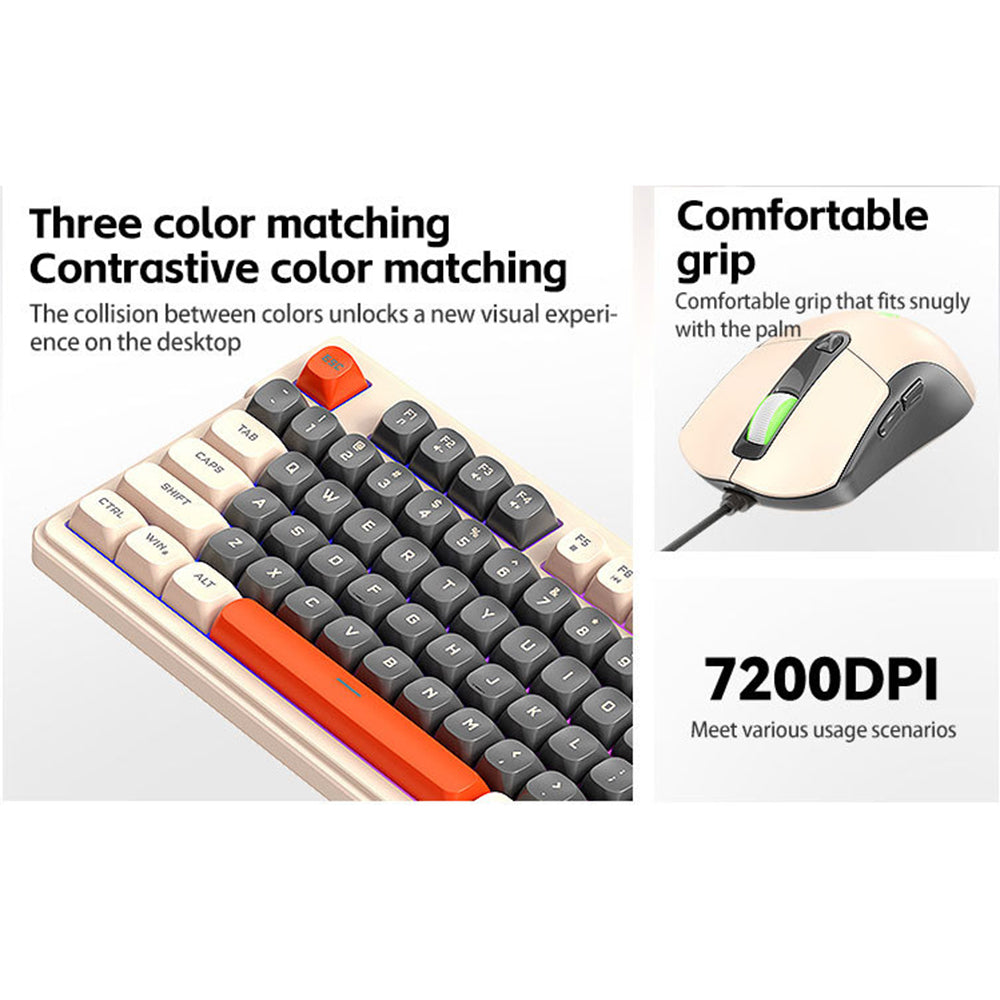 T-WOLF TF330 Wired Gaming Keyboard Mouse Combo Set 98 Keys 7200 DPI Keyboard Mouse with RGB Backlit