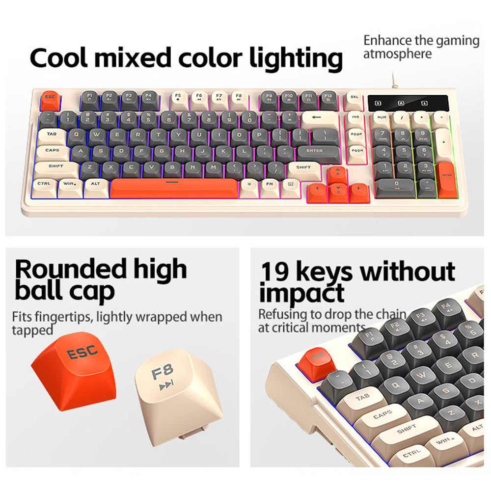 T-WOLF TF330 Wired Gaming Keyboard Mouse Combo Set 98 Keys 7200 DPI Keyboard Mouse with RGB Backlit