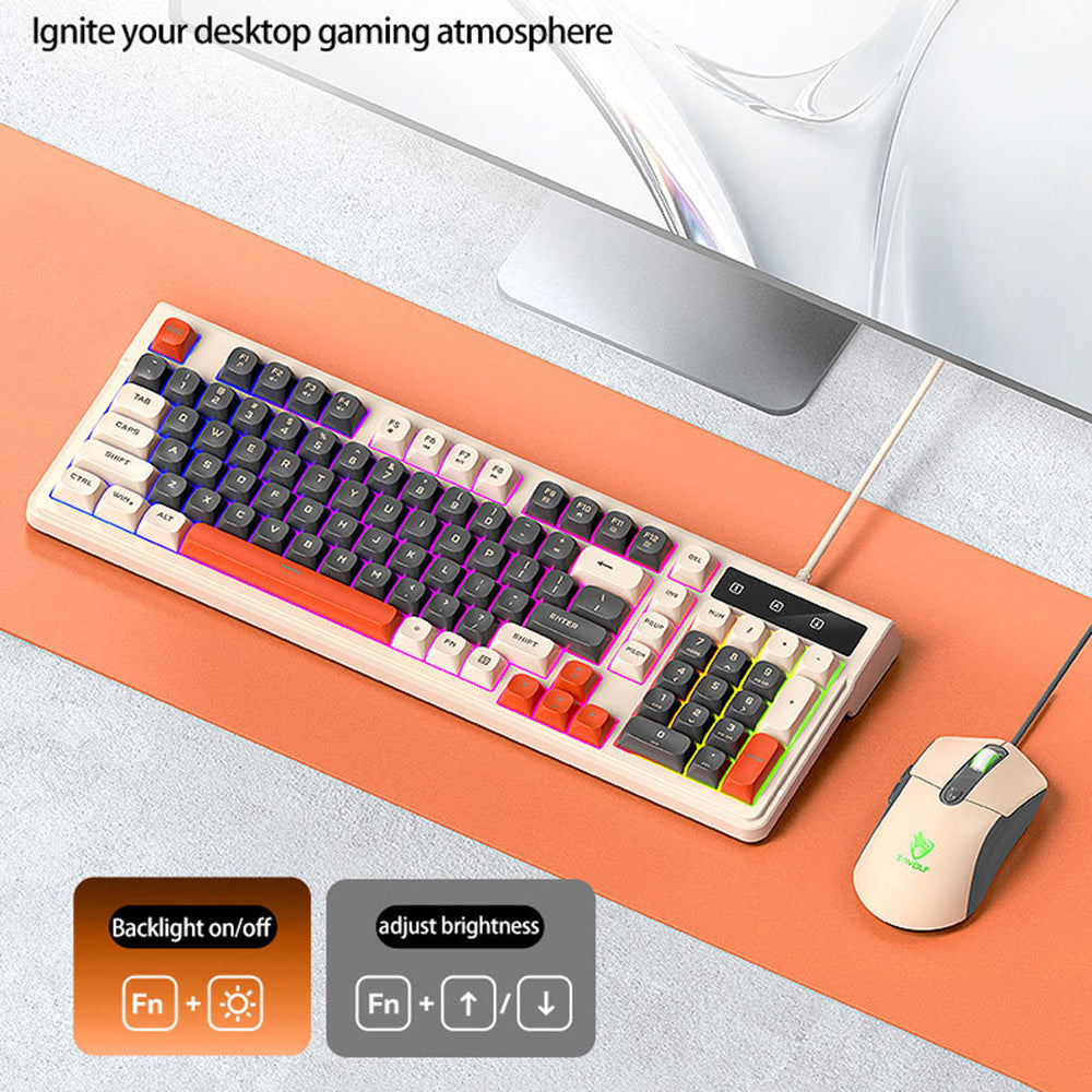T-WOLF TF330 Wired Gaming Keyboard Mouse Combo Set 98 Keys 7200 DPI Keyboard Mouse with RGB Backlit