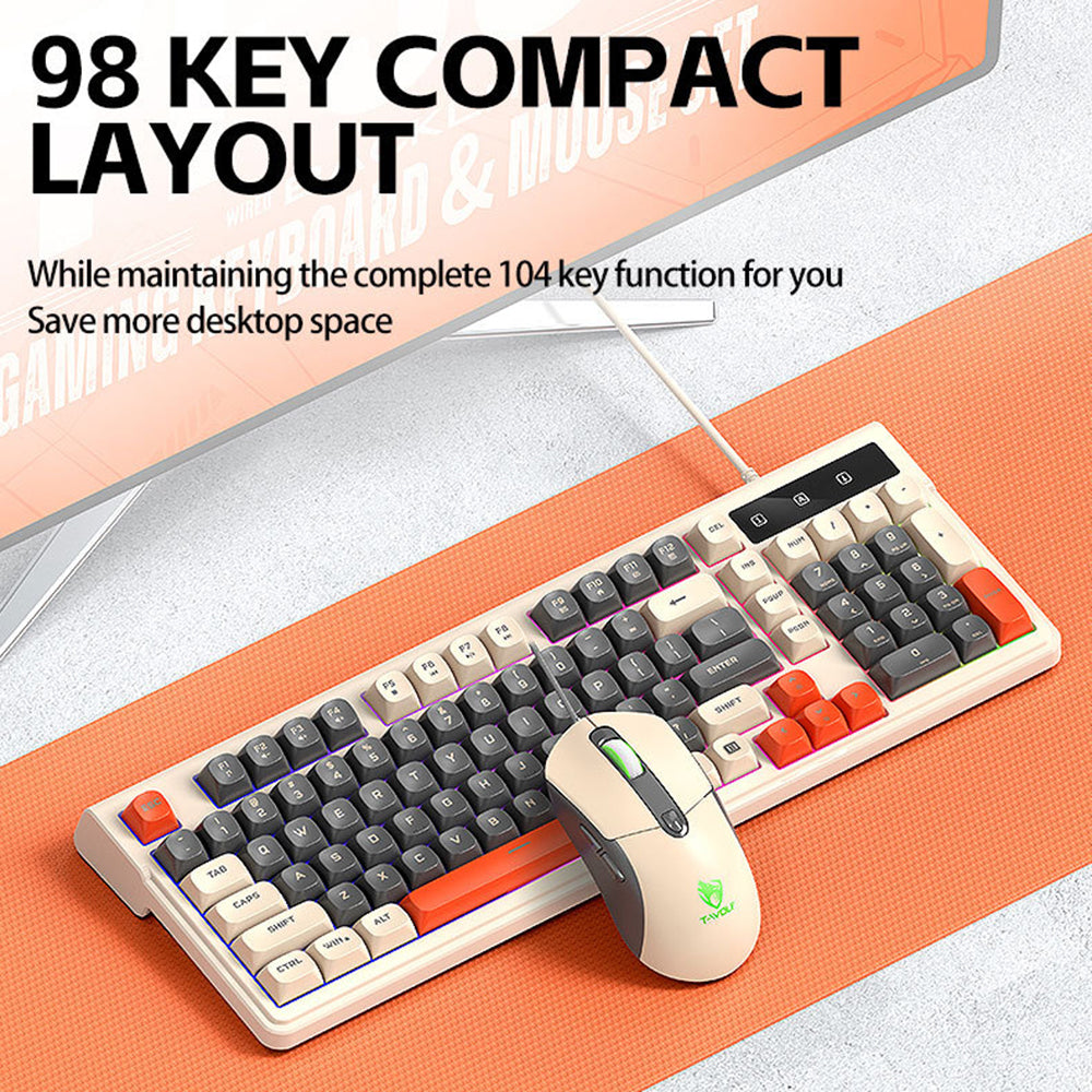 T-WOLF TF330 Wired Gaming Keyboard Mouse Combo Set 98 Keys 7200 DPI Keyboard Mouse with RGB Backlit