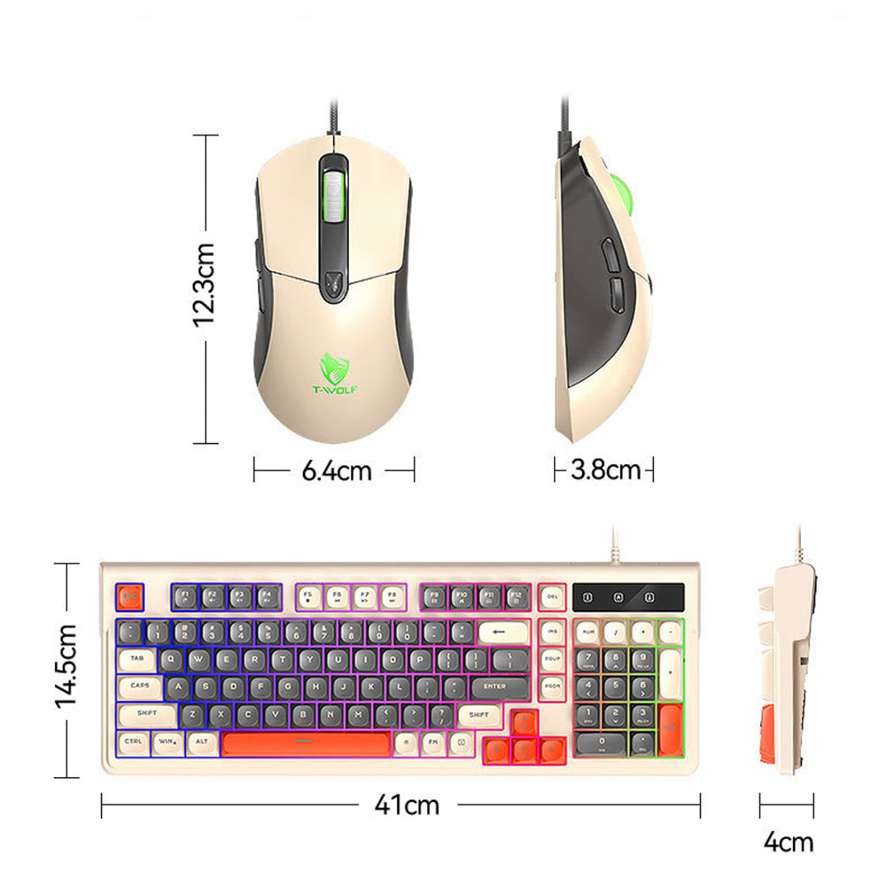 T-WOLF TF330 Wired Gaming Keyboard Mouse Combo Set 98 Keys 7200 DPI Keyboard Mouse with RGB Backlit