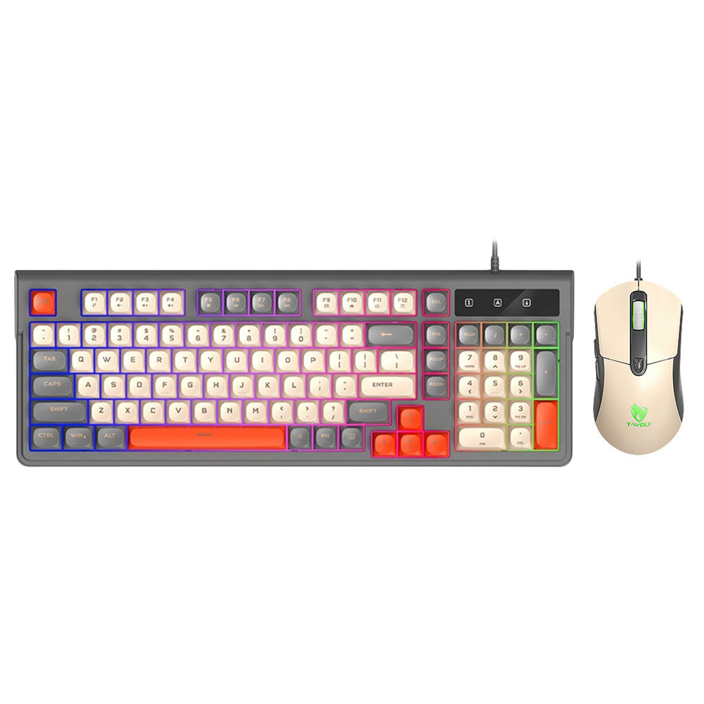 T-WOLF TF330 Wired Gaming Keyboard Mouse Combo Set 98 Keys 7200 DPI Keyboard Mouse with RGB Backlit