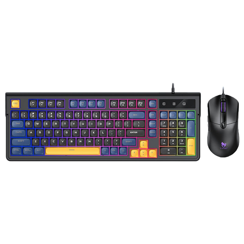 T-WOLF TF330 Wired Gaming Keyboard Mouse Combo Set 98 Keys 7200 DPI Keyboard Mouse with RGB Backlit