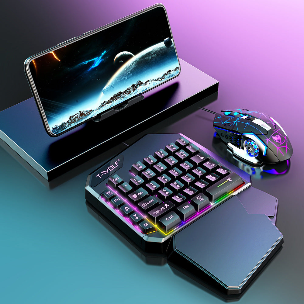 T-WOLF TF950 5PCS Gaming Keyboard Mouse Set Wired 40-Key Keyboard Mouse with Stand and Adapter for Android Phone Tablet