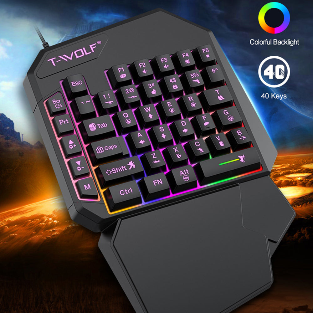T-WOLF TF950 5PCS Gaming Keyboard Mouse Set Wired 40-Key Keyboard Mouse with Stand and Adapter for Android Phone Tablet
