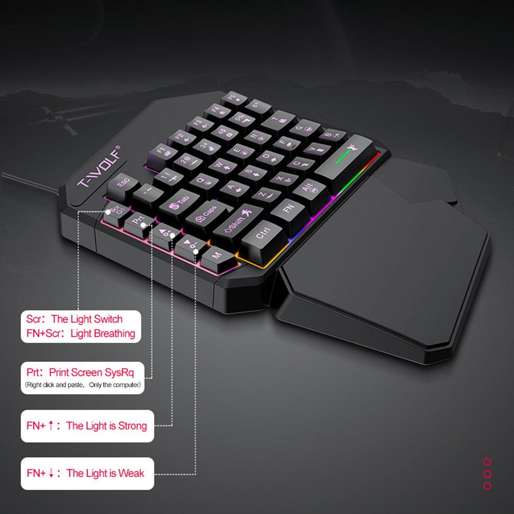 T-WOLF TF950 5PCS Gaming Keyboard Mouse Set Wired 40-Key Keyboard Mouse with Stand and Adapter for Android Phone Tablet