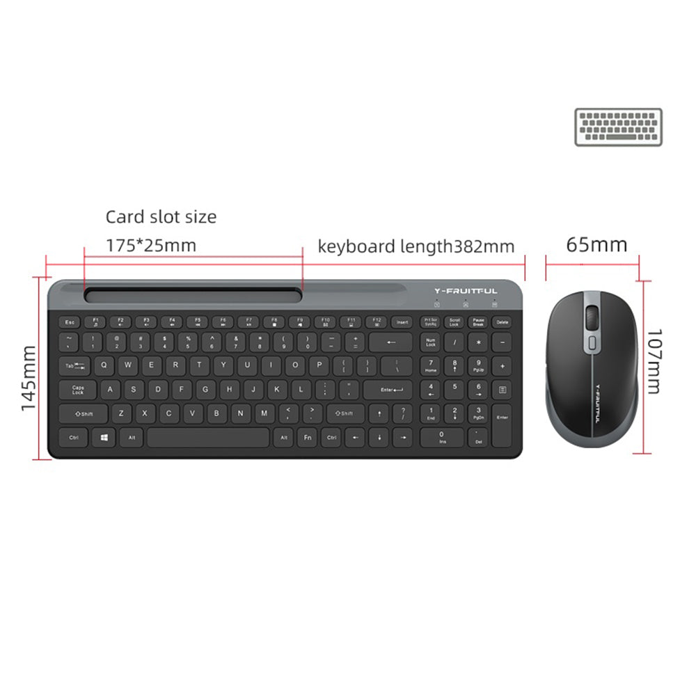 Y-FRUITFUL KM98 2.4G Wireless Keyboard Mouse Combo Set for Office Gaming with Phone Tablet Stand
