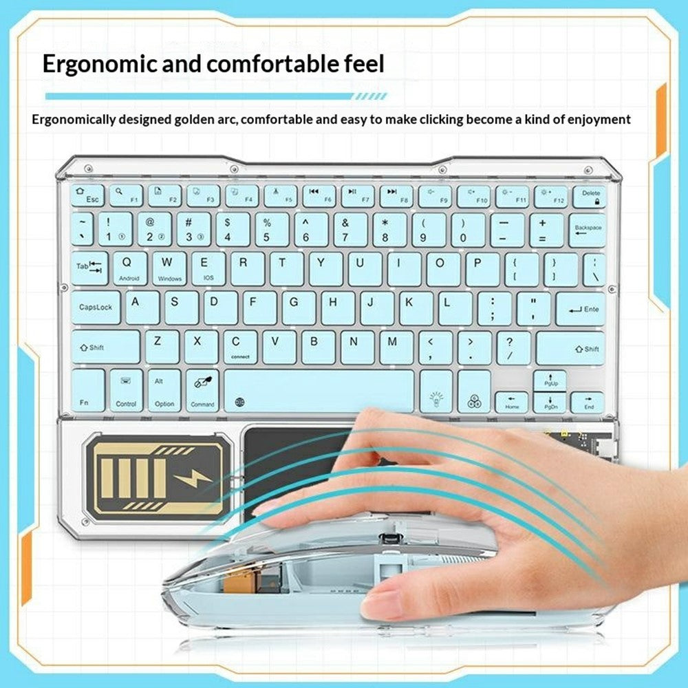 KB333 Transparent Bluetooth-compatible Keyboard Mouse Set 3-Channel Wireless Gaming RGB Backlight Keyboard + Mouse for iPad Tablet Office