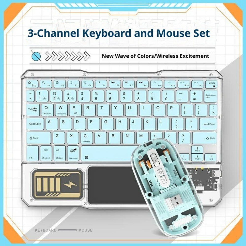 KB333 Transparent Bluetooth-compatible Keyboard Mouse Set 3-Channel Wireless Gaming RGB Backlight Keyboard + Mouse for iPad Tablet Office