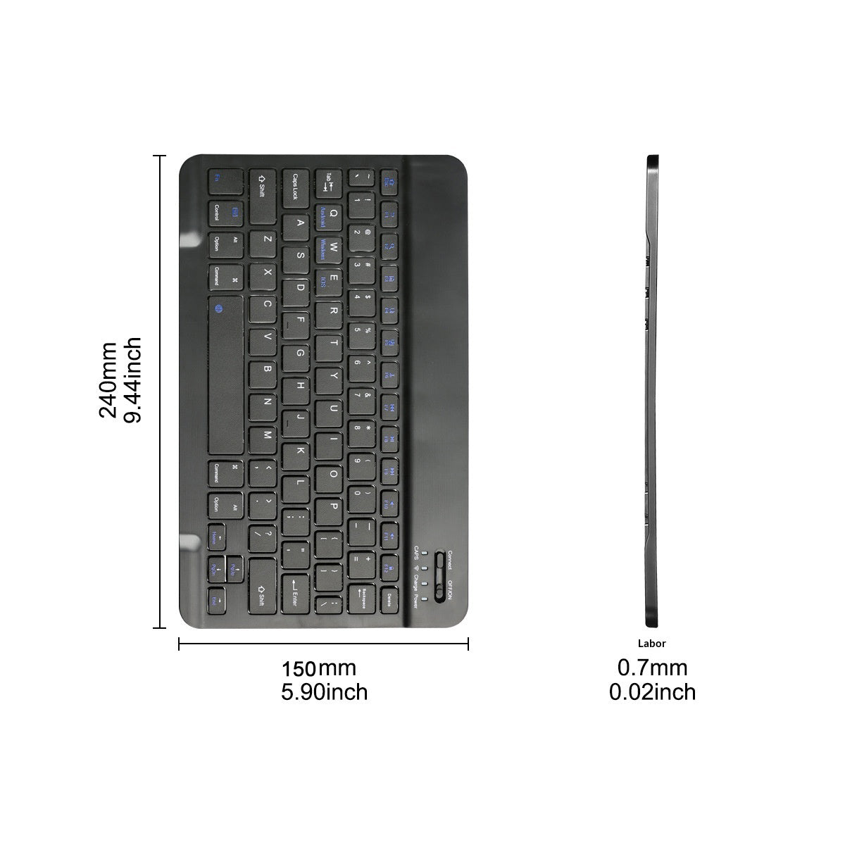 10 Tommer Trådløst Bluetooth-kompatibelt Tastatur med 12 Funktionstaster til Smartphone/Tablet/Laptop