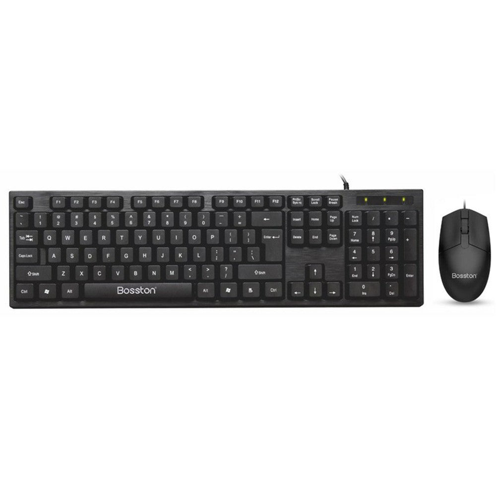 BOSSTON D5200 Business USB Wired Keyboard and Ergonomic 1000 DPI Mouse Set for Desktop Laptop