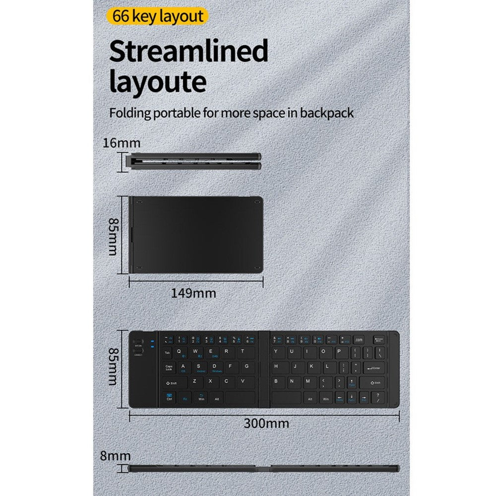 KB018 Mini bærbar foldbar Bluetooth-kompatibel trådløs tastatur 2.4G musesæt hjemmekontor computertastatur + mus