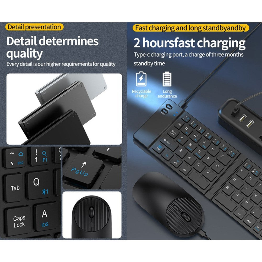 KB018 Mini bærbar foldbar Bluetooth-kompatibel trådløs tastatur 2.4G musesæt hjemmekontor computertastatur + mus