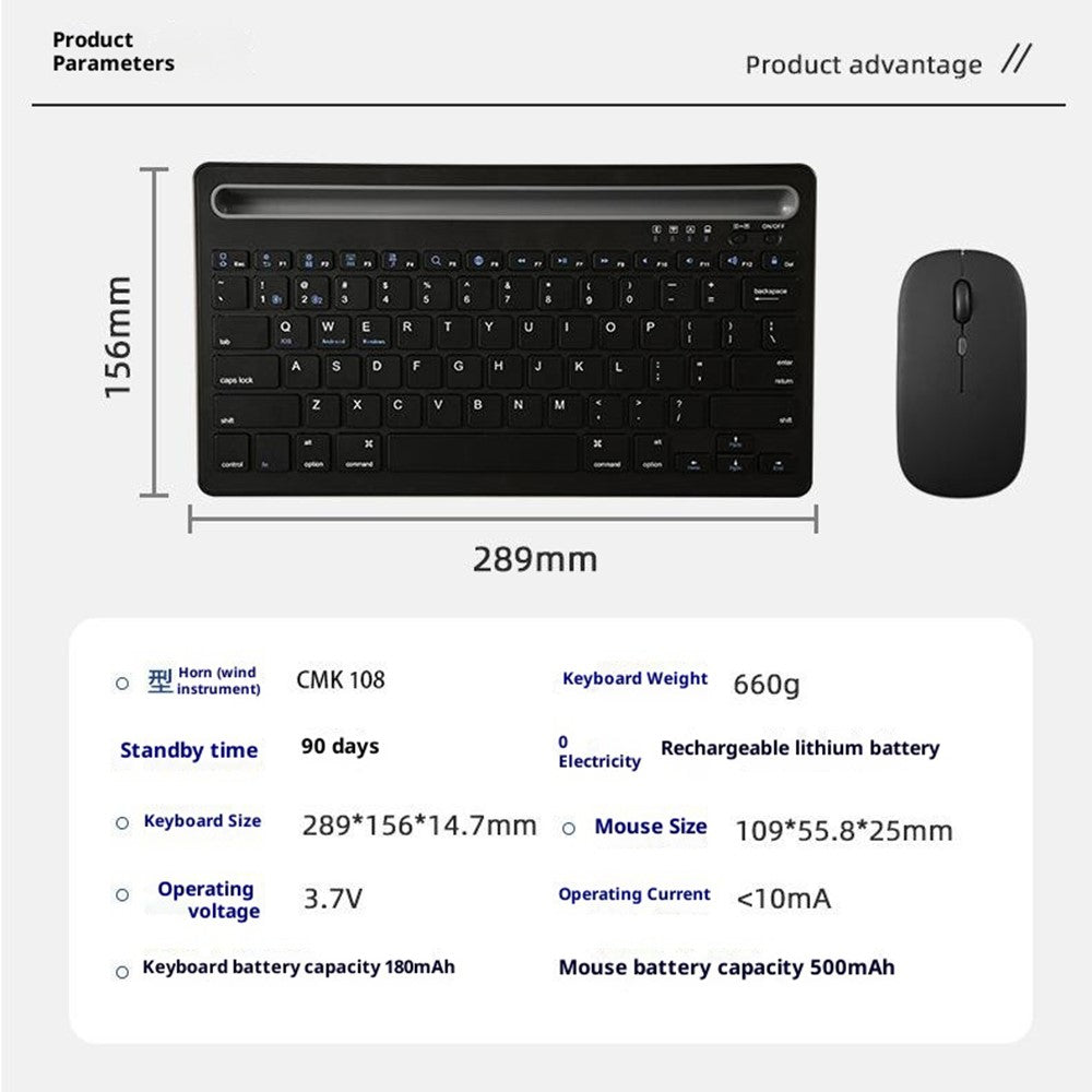 CMK108 Mini Bluetooth-compatible 2.4G Dual Mode Wireless Keyboard Mouse Set Rechargeable Keyboard Mouse Combo with Phone Tablet Stand
